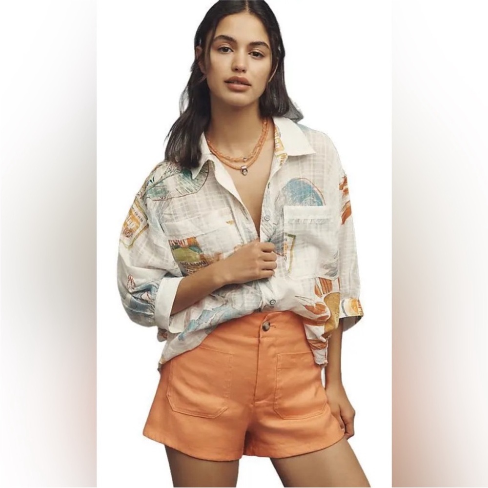 Anthropologie Pilcro Printed Batwing Buttondown Shirt Oversized Boho